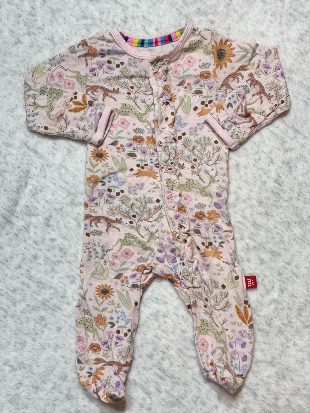 Magnetic Me Woodland Animals Floral Footie Sleeper Newborn Baby Girl Modal Pink